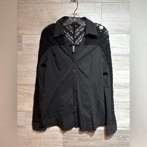 Rufen Black  Lace button up shirt size large